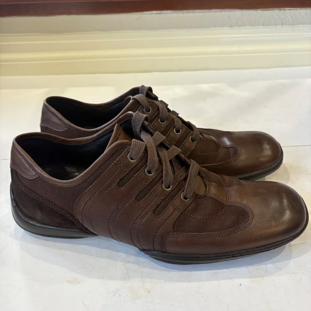 Kenneth Cole Fly By Nite Mens Brown Leather Canvas Sneakers M72859 Size 10M